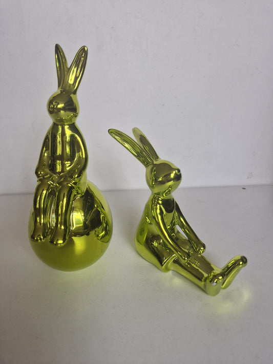 Metallic Green Bunny Figurines, Easter Decoration Set