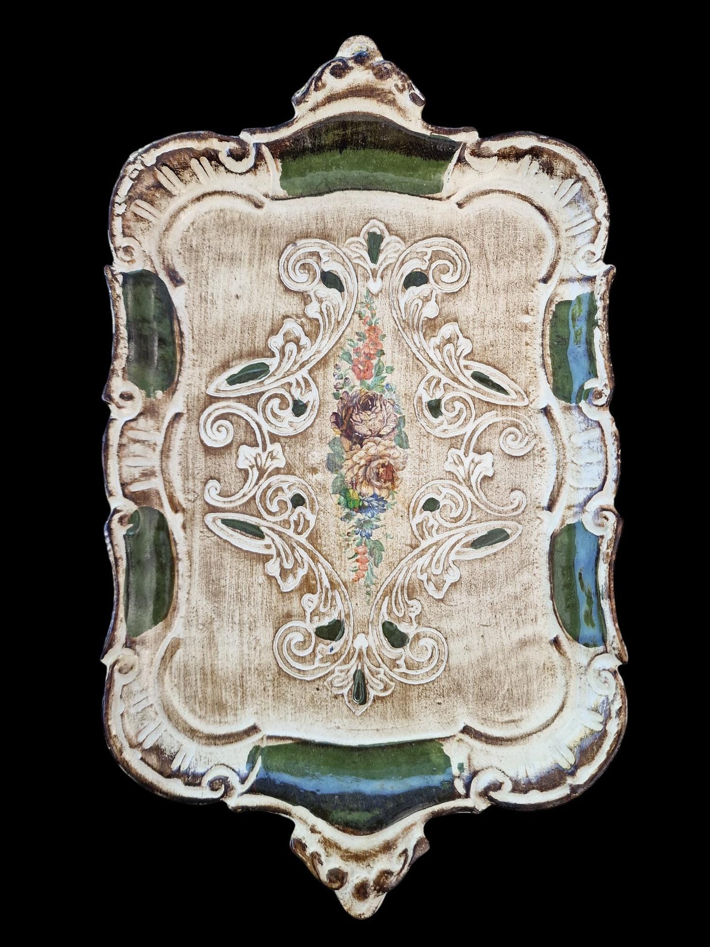 small Venezian Italian Florentine Tray in Gold , Wood, 1960s Firenze, handmade, vintage, polychrome