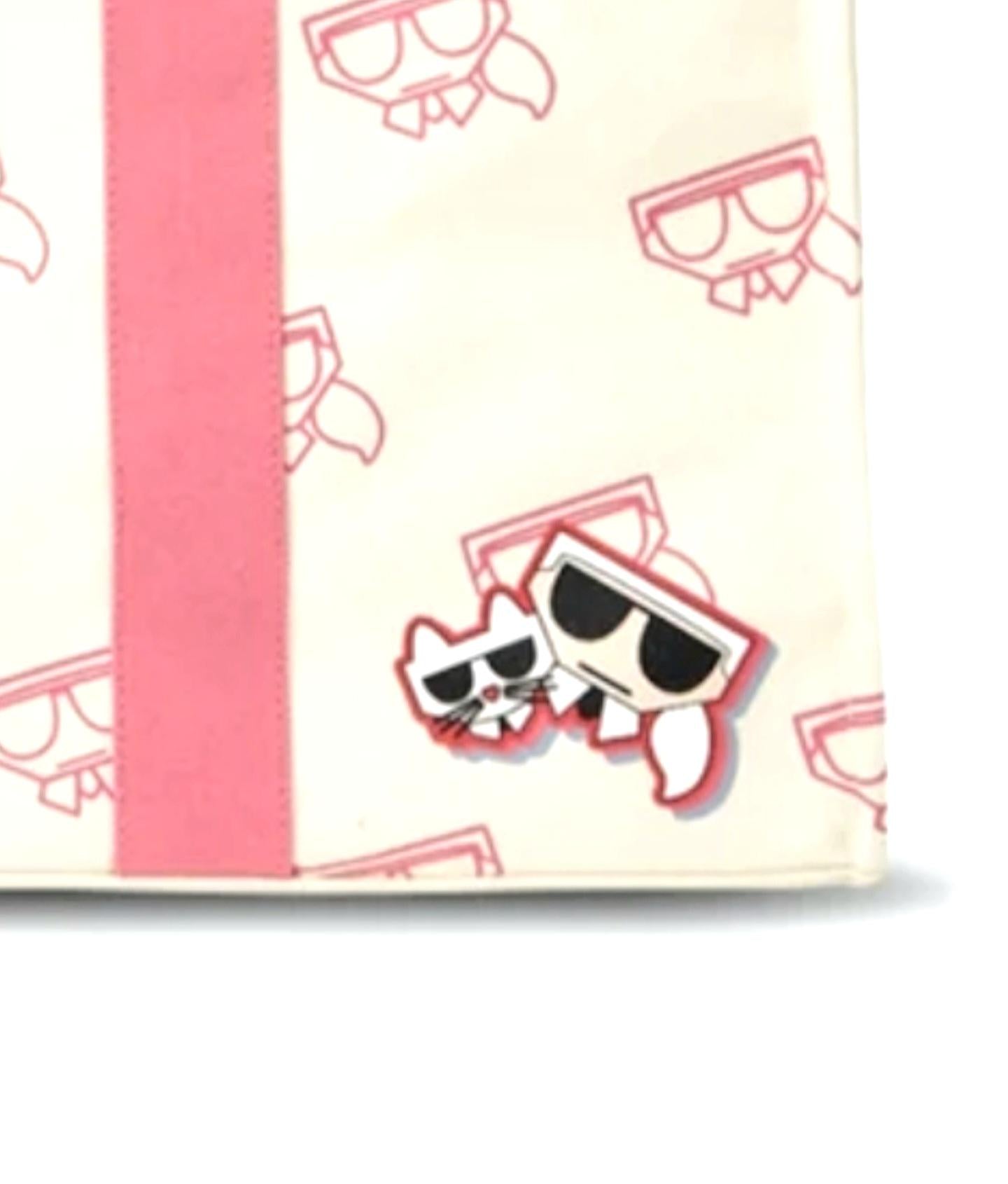Karl Lagerfeld Choupette Canvas Tote Bag, Pink Trim
