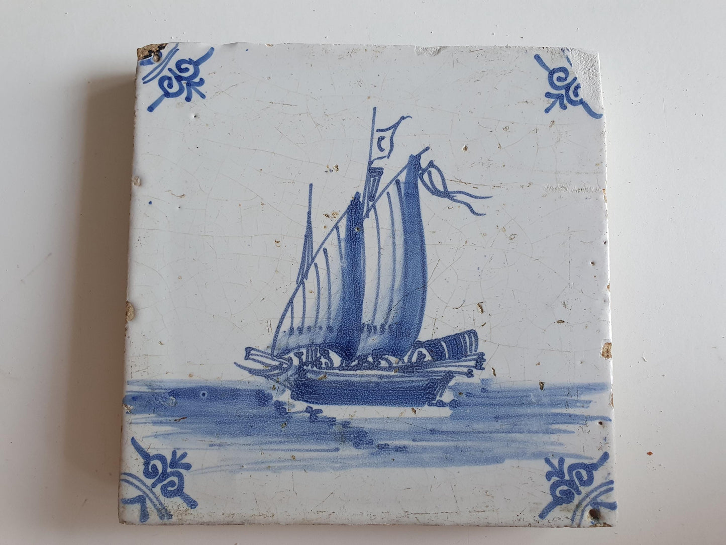 Dutch Delft Tile – 17th Century Boat Ship Motif