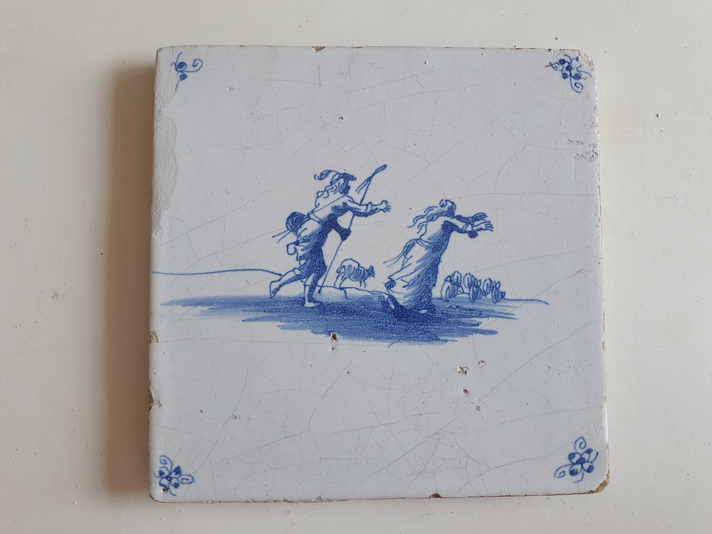Antique Dutch Delft Tile, Mythological Scene, Holland, 1700 AD