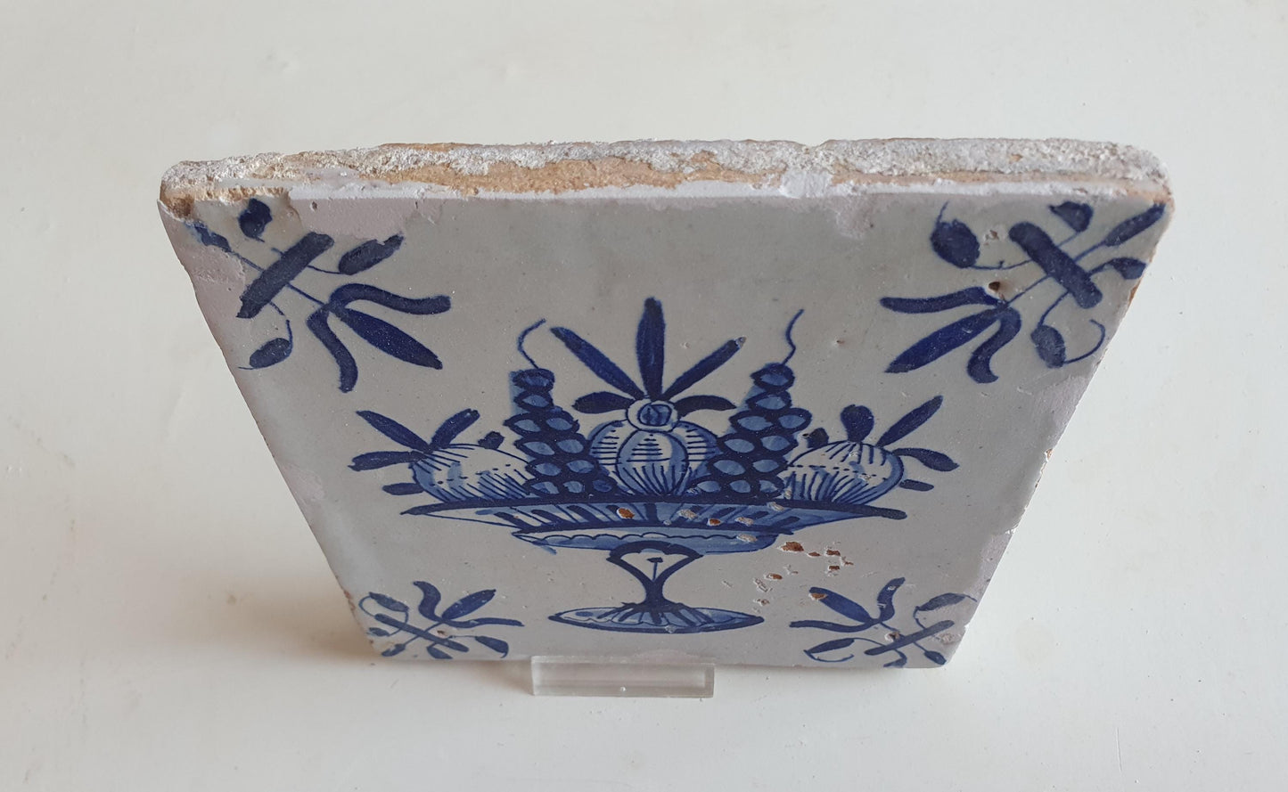 Antique Delft Blue Tile, Fruit Basket, Dutch Tile, c1600-1625