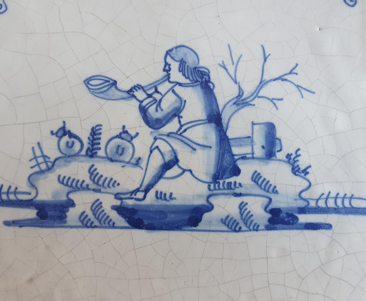 17th Century Dutch Delft Tile, Flute Player, Holland