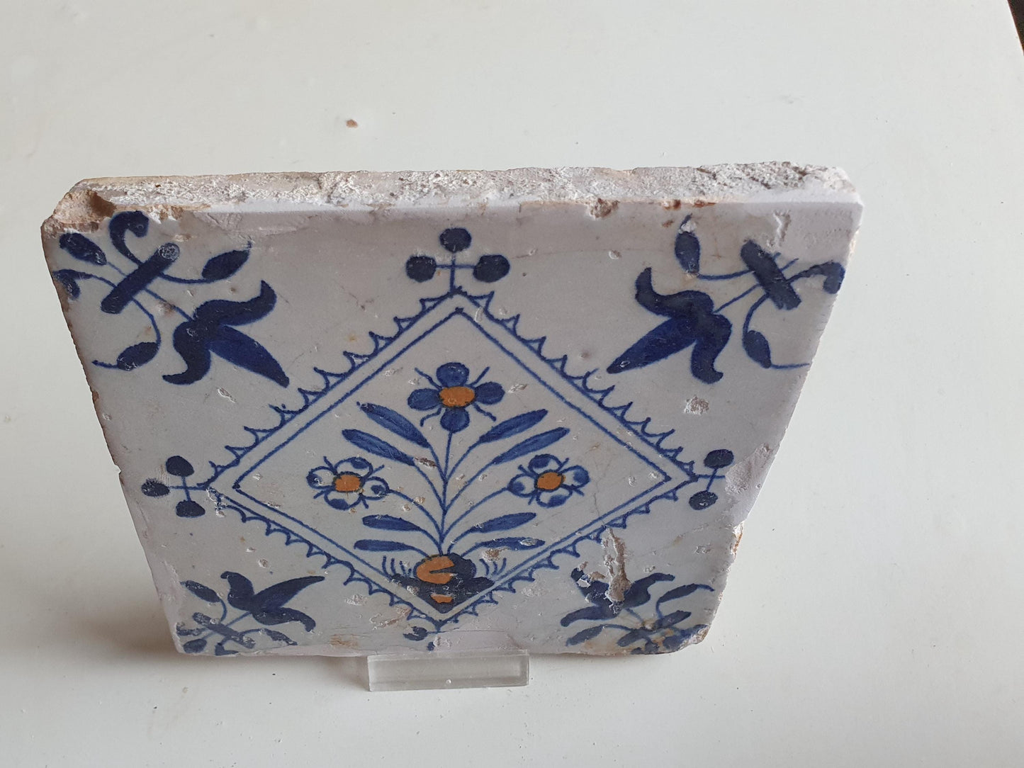 Dutch  polychrome flower antique tile 17th century - delft holland ornament tile 1600- 1620