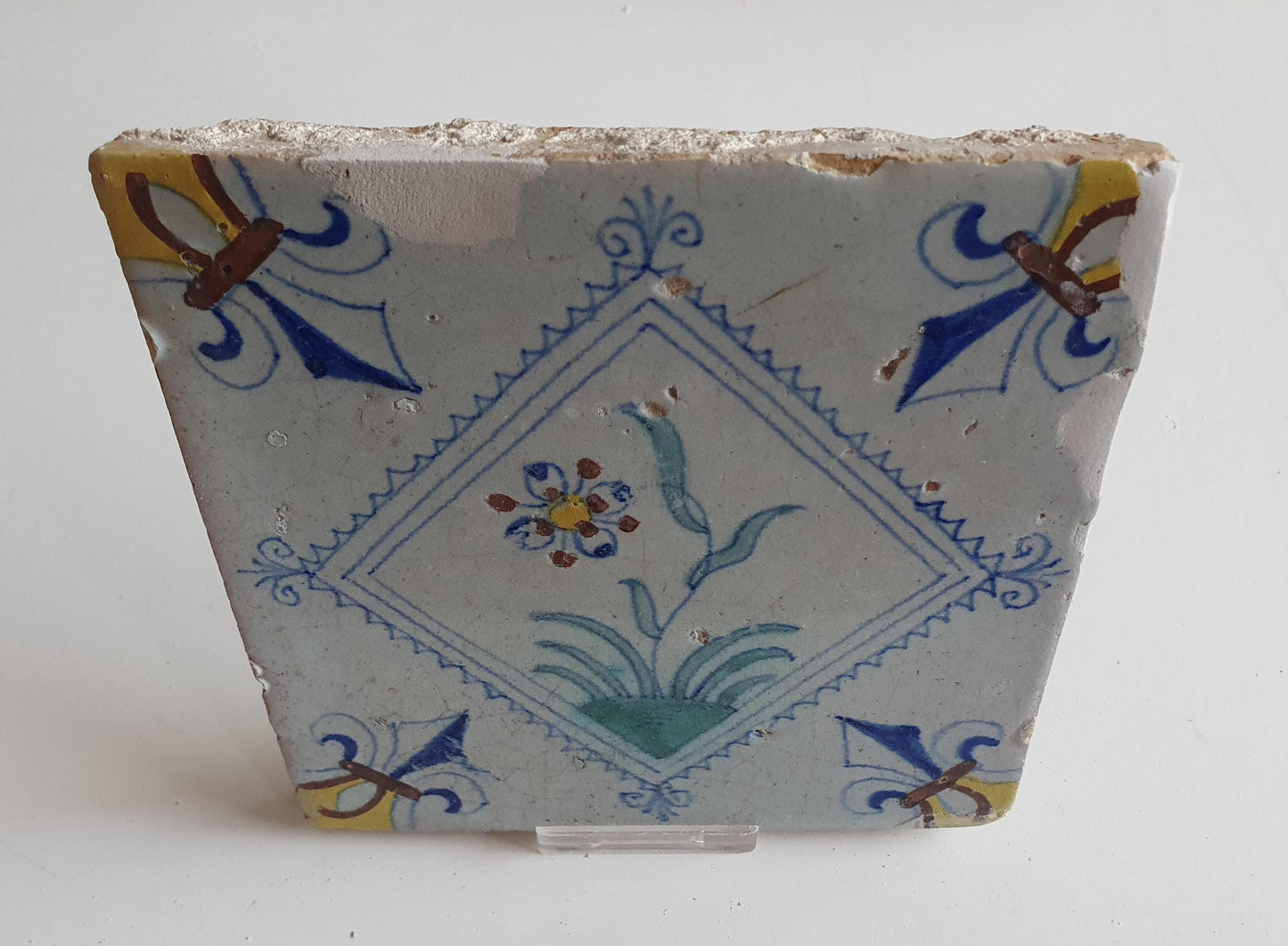 Dutch  polychrome flower antique tile 17th century - delft holland  tile  1640