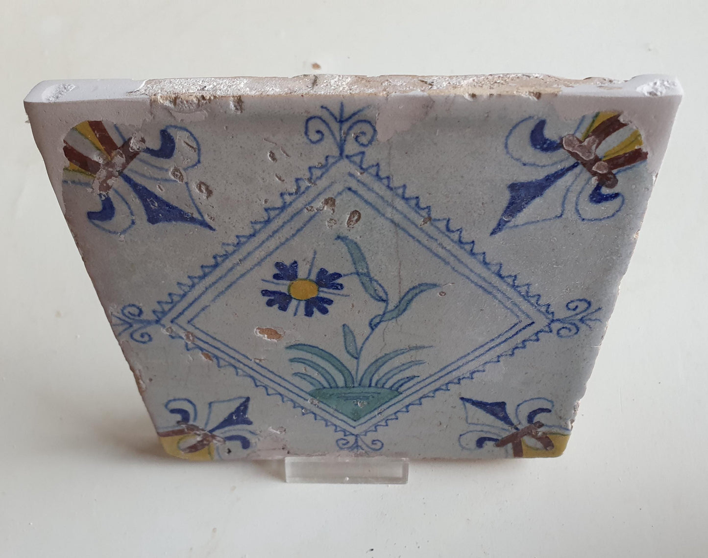 Dutch  polychrome flower antique tile 17th century - delft holland  tile  1640