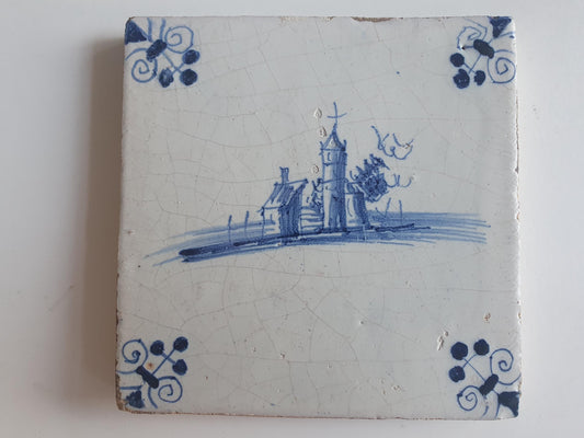17th Century Dutch Delft Tile, Holland Landscape (13x13)