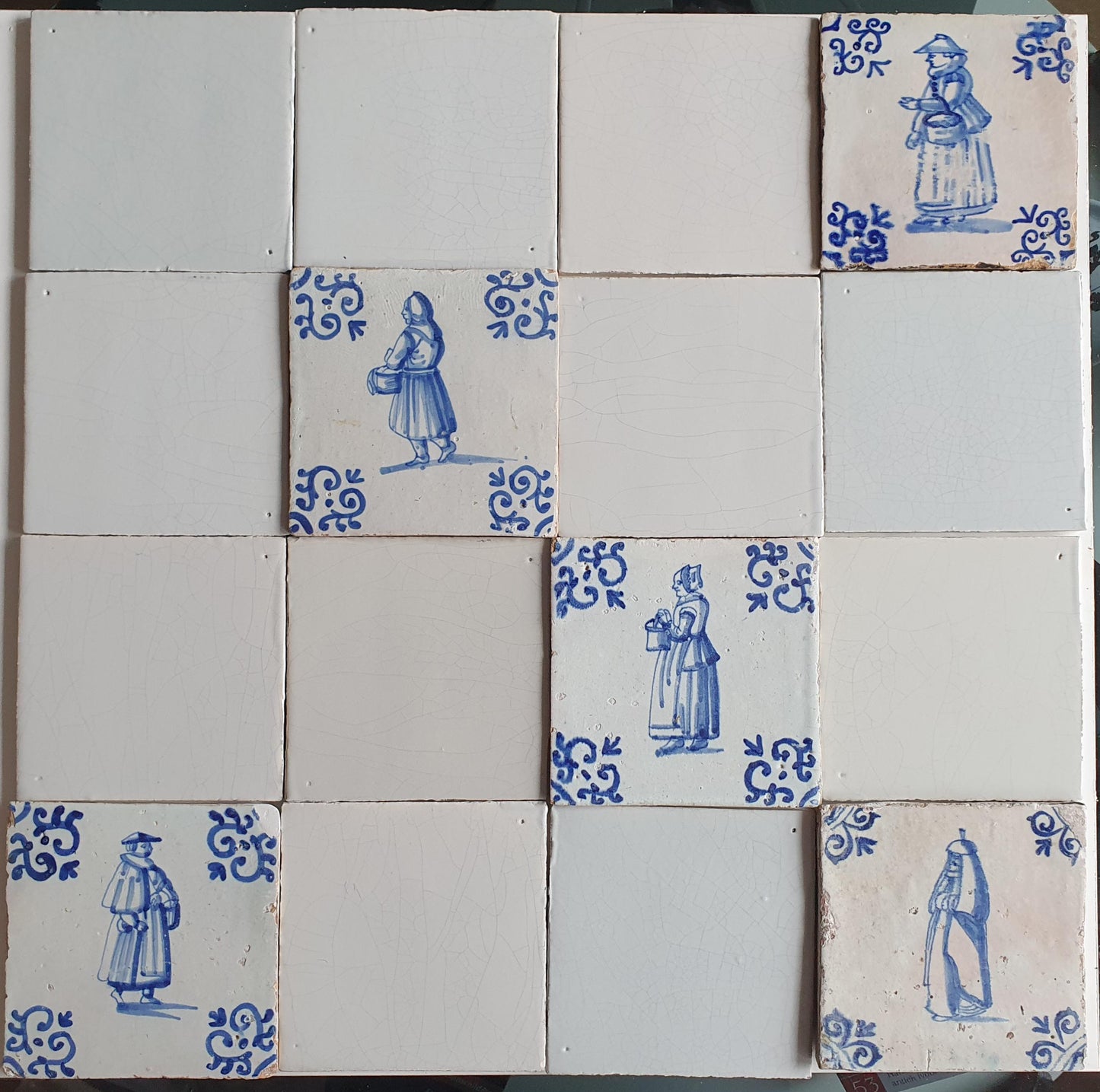 17th Century Delft Tiles, Dutch Tilefield, Artisan White & Blue
