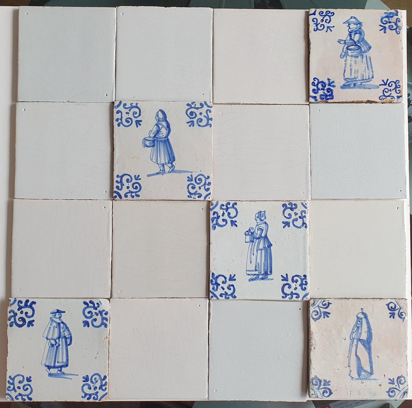 17th Century Delft Tiles, Dutch Tilefield, Artisan White & Blue