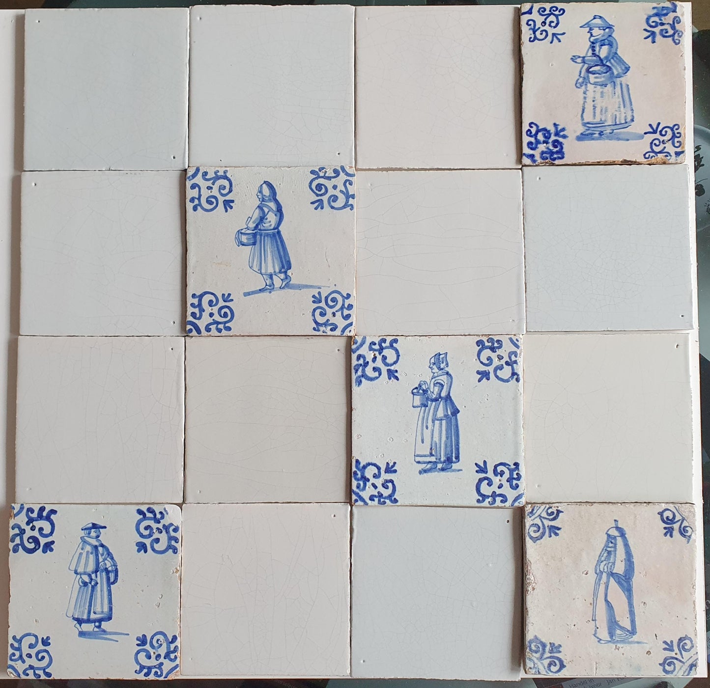 17th Century Delft Tiles, Dutch Tilefield, Artisan White & Blue