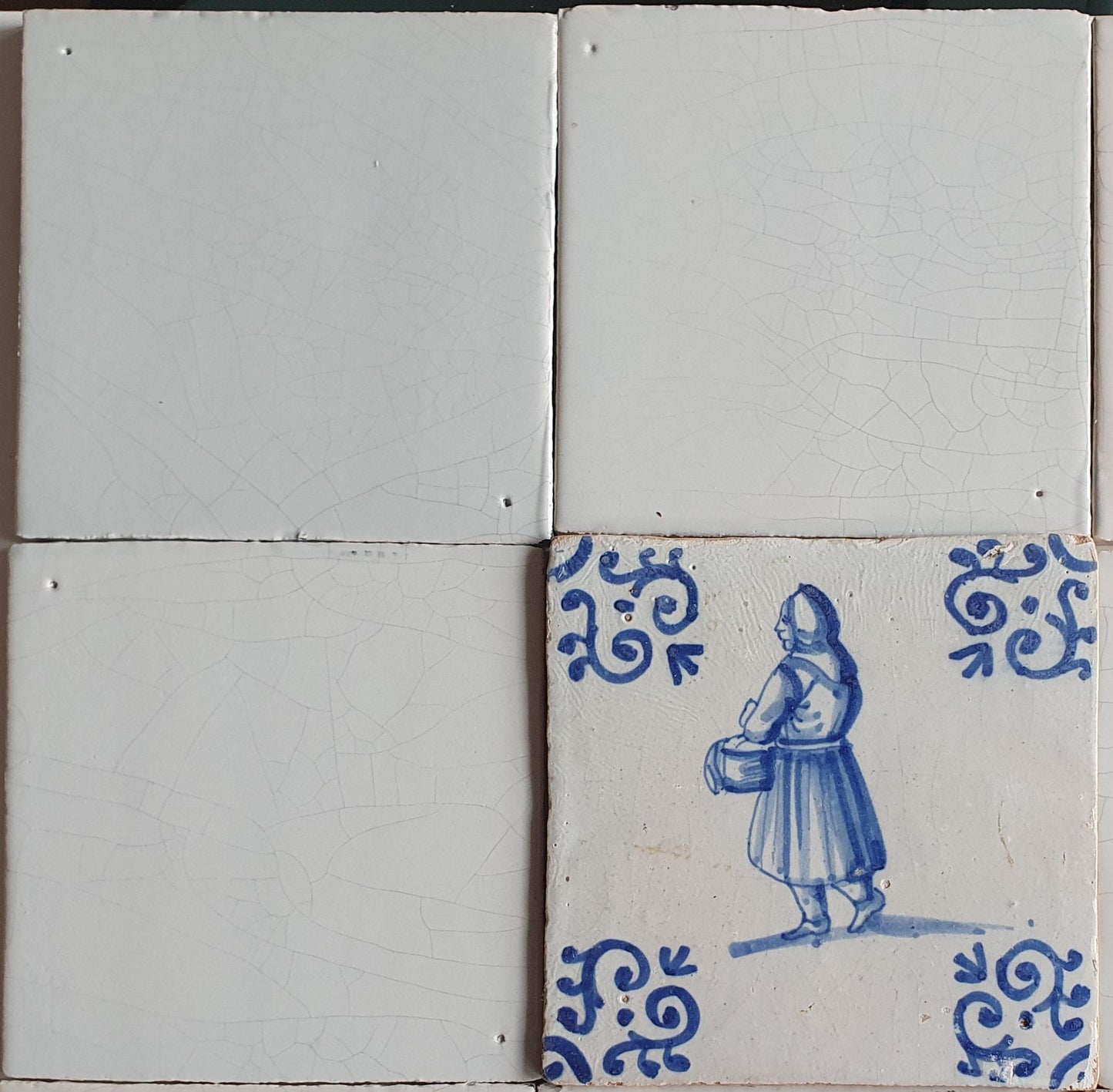 17th Century Delft Tiles, Dutch Tilefield, Artisan White & Blue