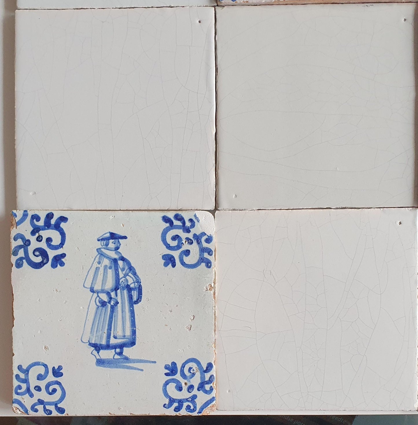 17th Century Delft Tiles, Dutch Tilefield, Artisan White & Blue