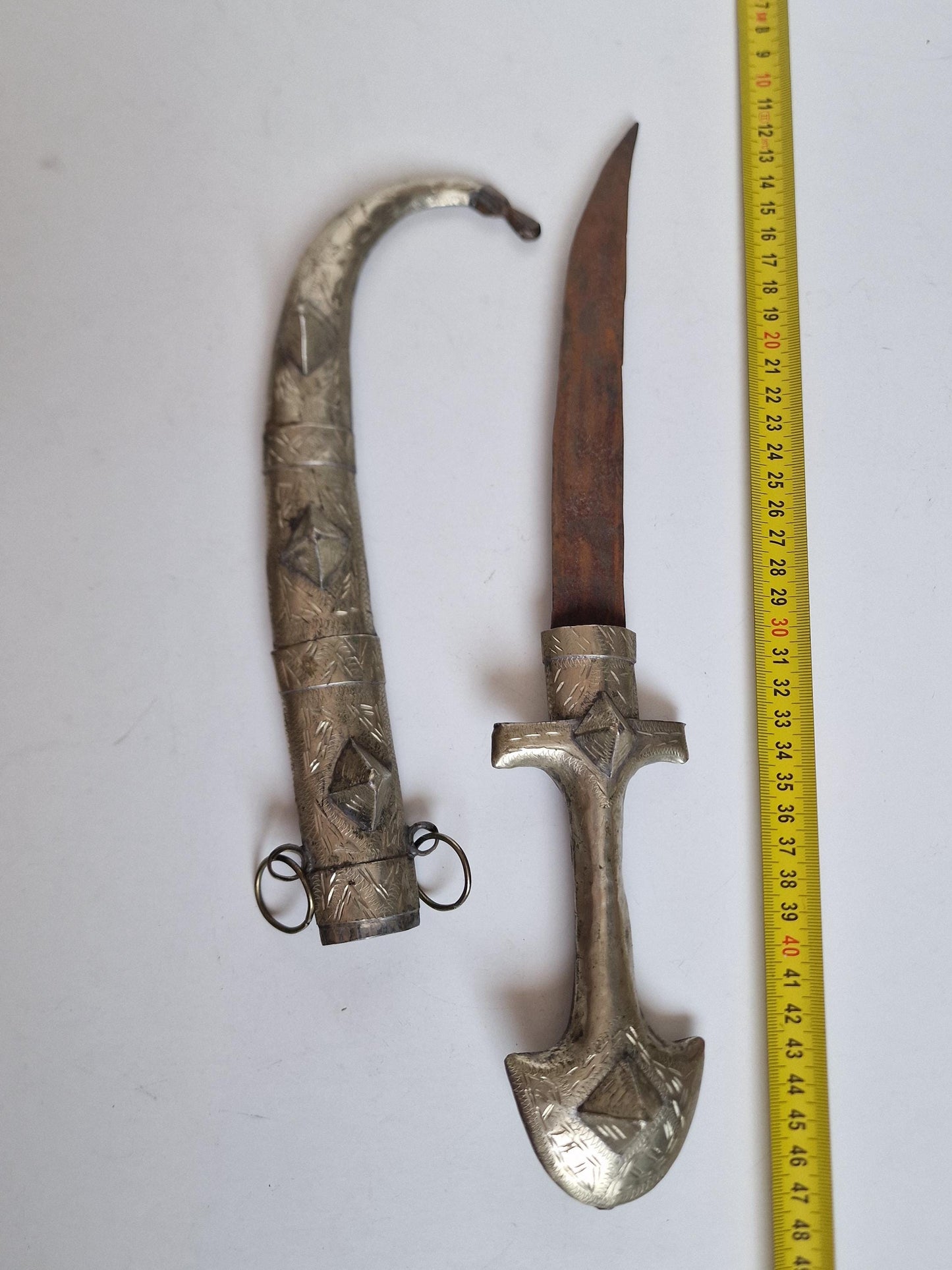 Antique Silver Jambiya Dagger, North African Knife, Ethnic Nomad Sabre (L 43 cm)