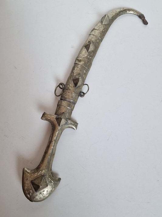 Antique Silver Jambiya Dagger, North African Knife, Ethnic Nomad Sabre (L 43 cm)