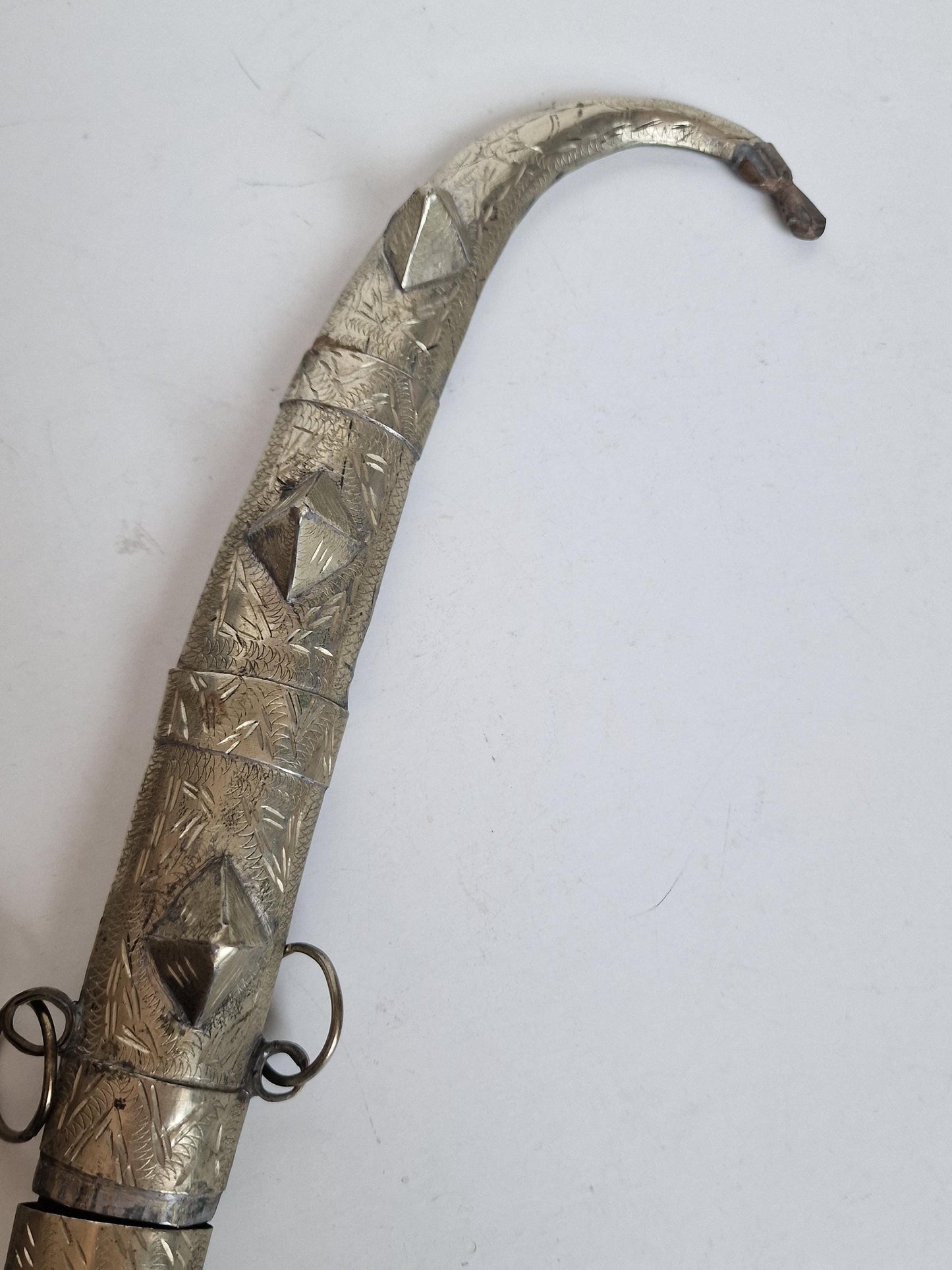 Antique Silver Jambiya Dagger, North African Knife, Ethnic Nomad Sabre (L 43 cm)