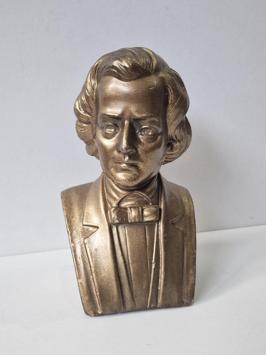 Piano Buste Chopin, by g Carli,  signed Goldbronze figure, signed on back, numbered, limited edition, piano figure statue library, numbered,