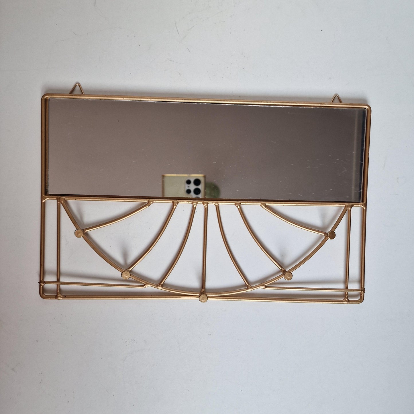 Brass Hollywood Regency Mirror with Hooks, Scarf & Necklace Organizer