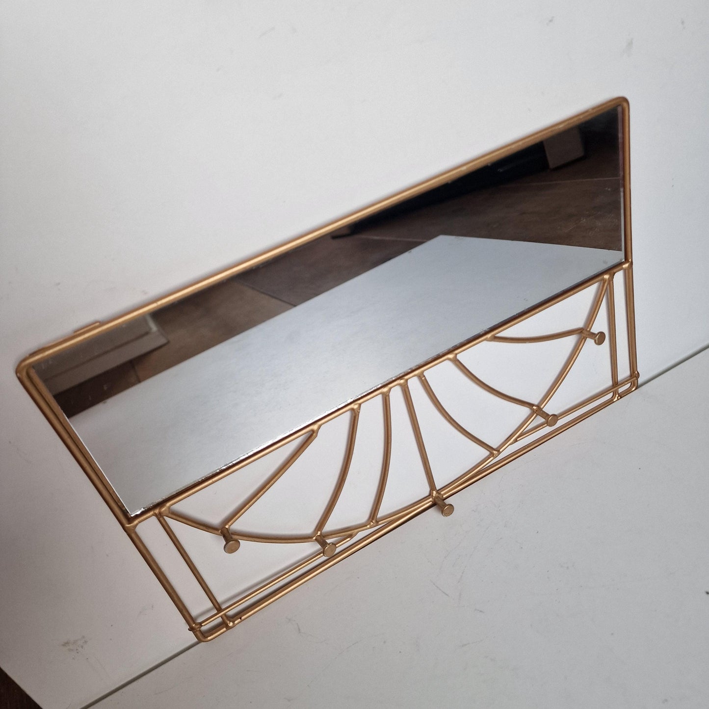 Brass Hollywood Regency Mirror with Hooks, Scarf & Necklace Organizer
