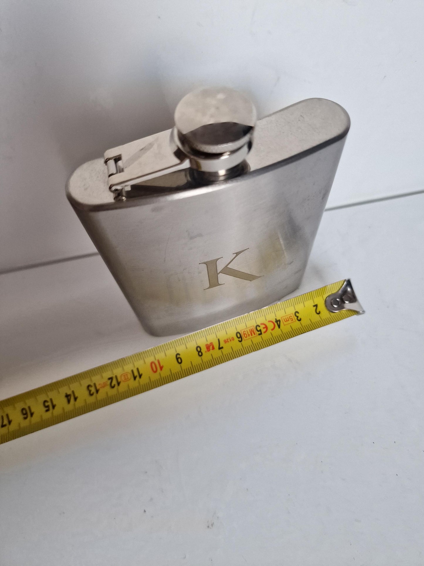 zakfles heupfles drank letter K monogram pocket flask hunter, unused