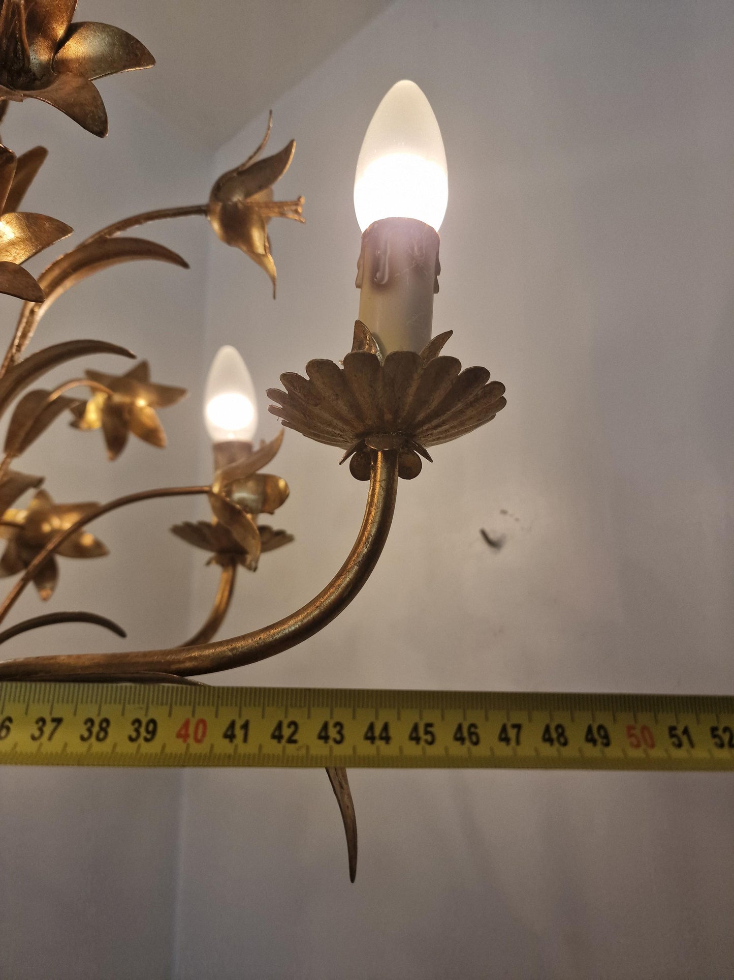 Gilt Floral Chandelier, 5-Light French Ceiling Lamp