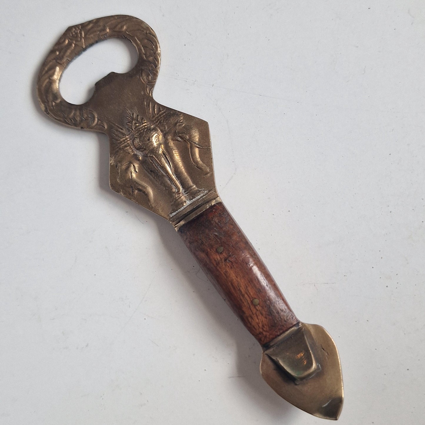 antique indian bottle opener, wood copper elephant adorable eyecather flesopener