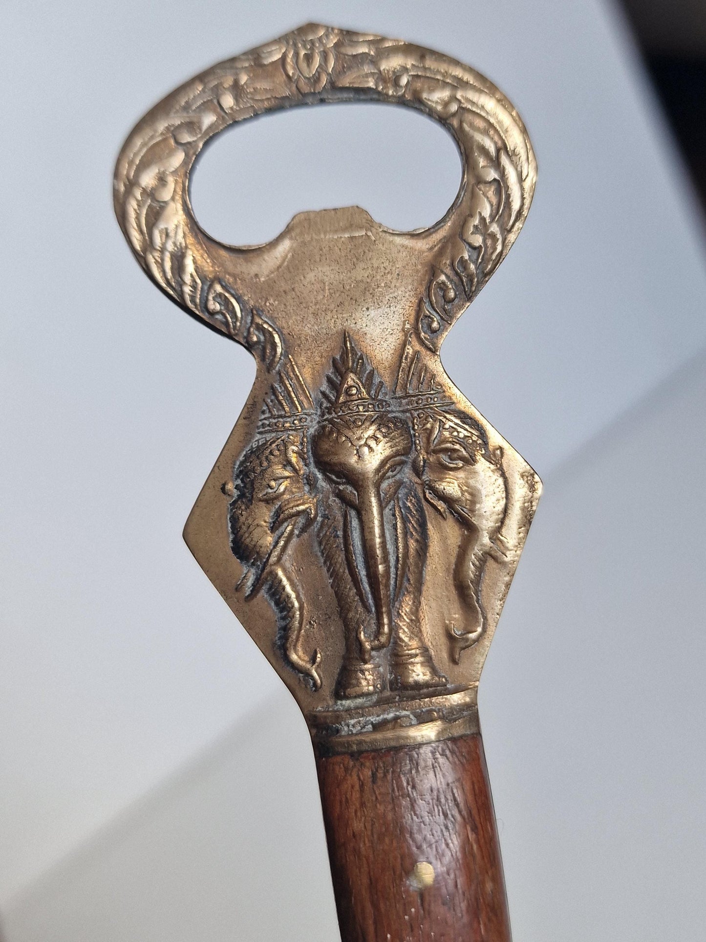 antique indian bottle opener, wood copper elephant adorable eyecather flesopener