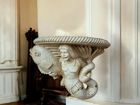 Baroque Plaster Wall Shelf, Mermaid and Fish Console, 1875-1900