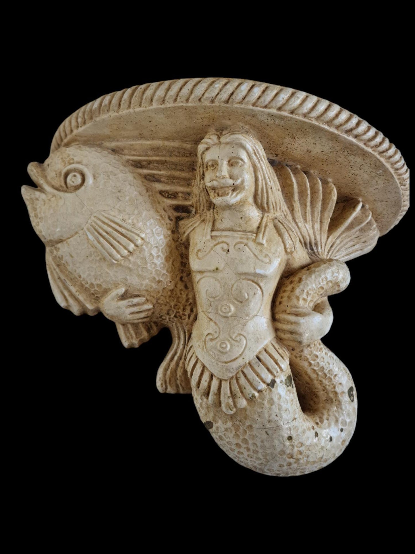Baroque Plaster Wall Shelf, Mermaid and Fish Console, 1875-1900