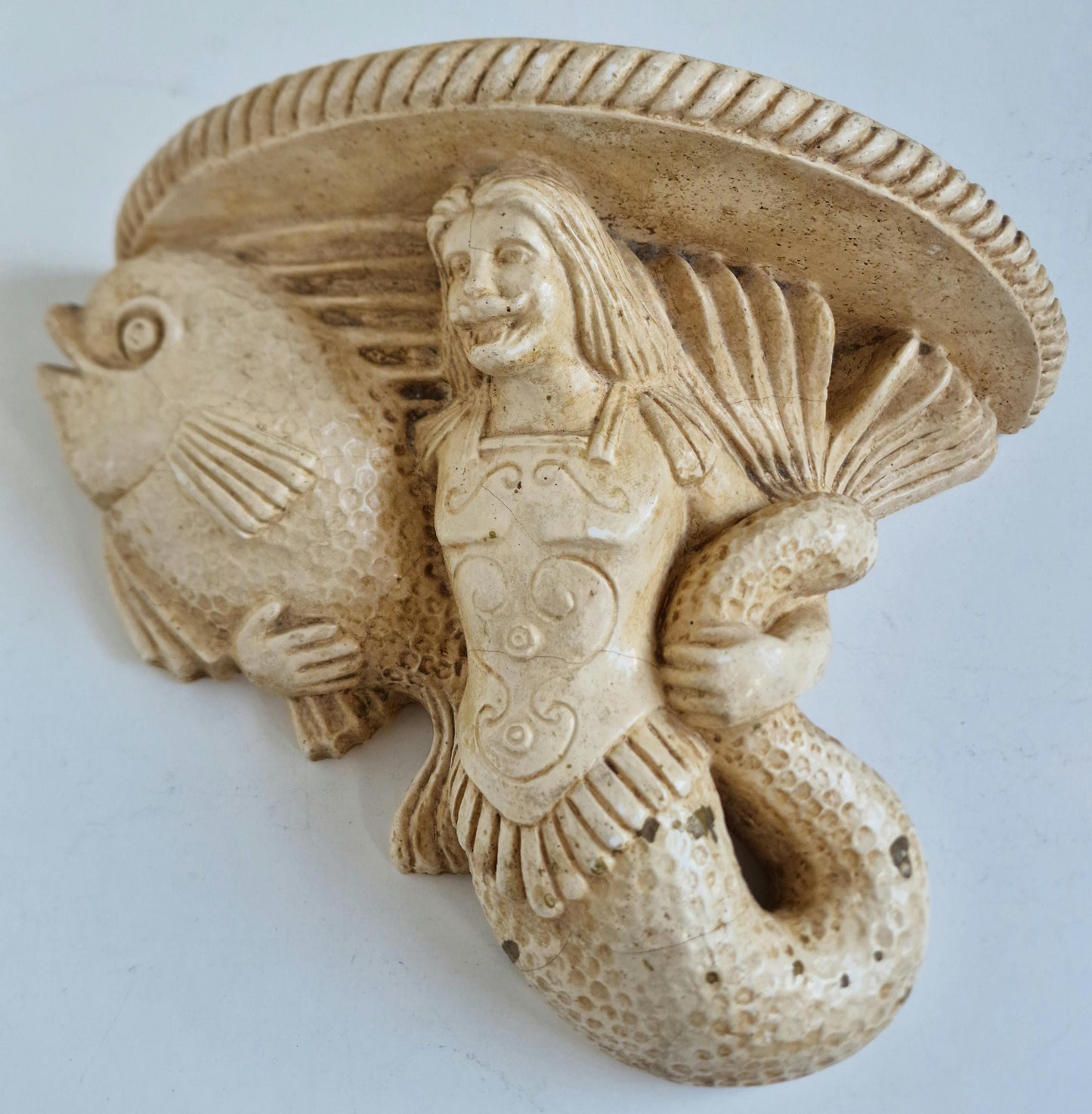 Baroque Plaster Wall Shelf, Mermaid and Fish Console, 1875-1900