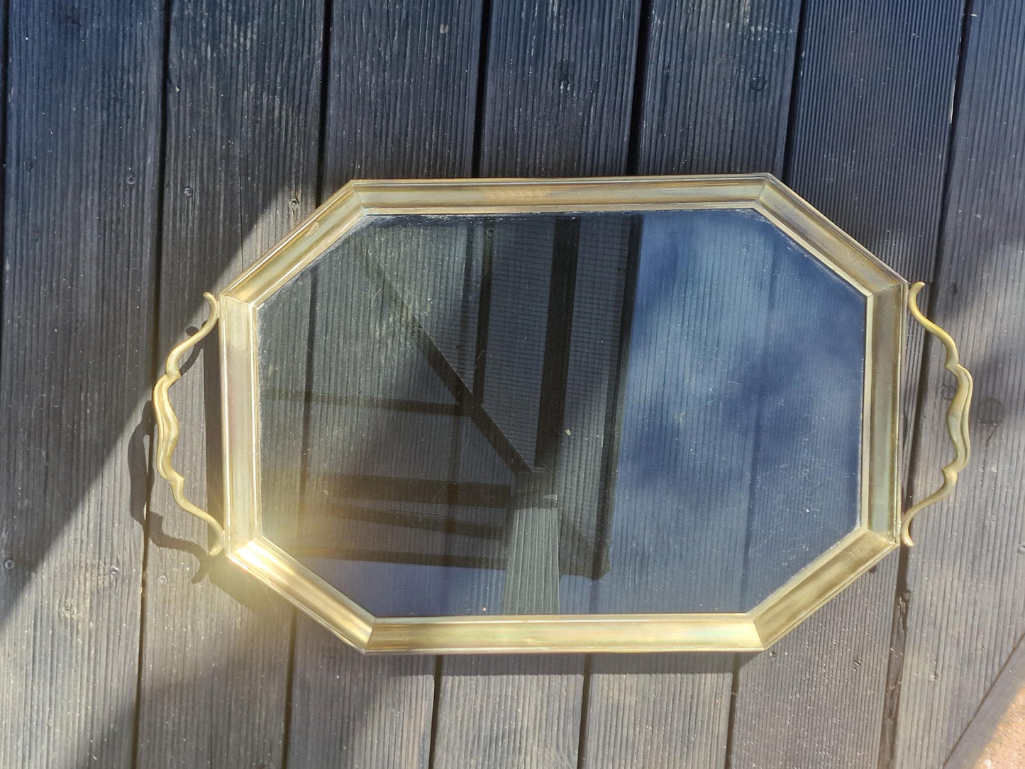 Antique Italian Murano Glass Serving Tray, Art Nouveau Brass Platter (64cm)