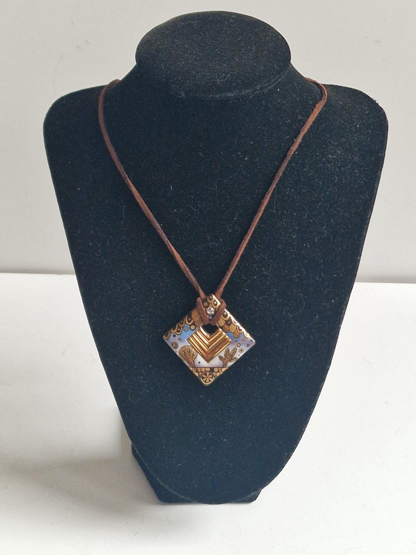 GOEBEL X Gustav Klimt , artistic marked Porcelain with Rhinestone Pendant with Necklace