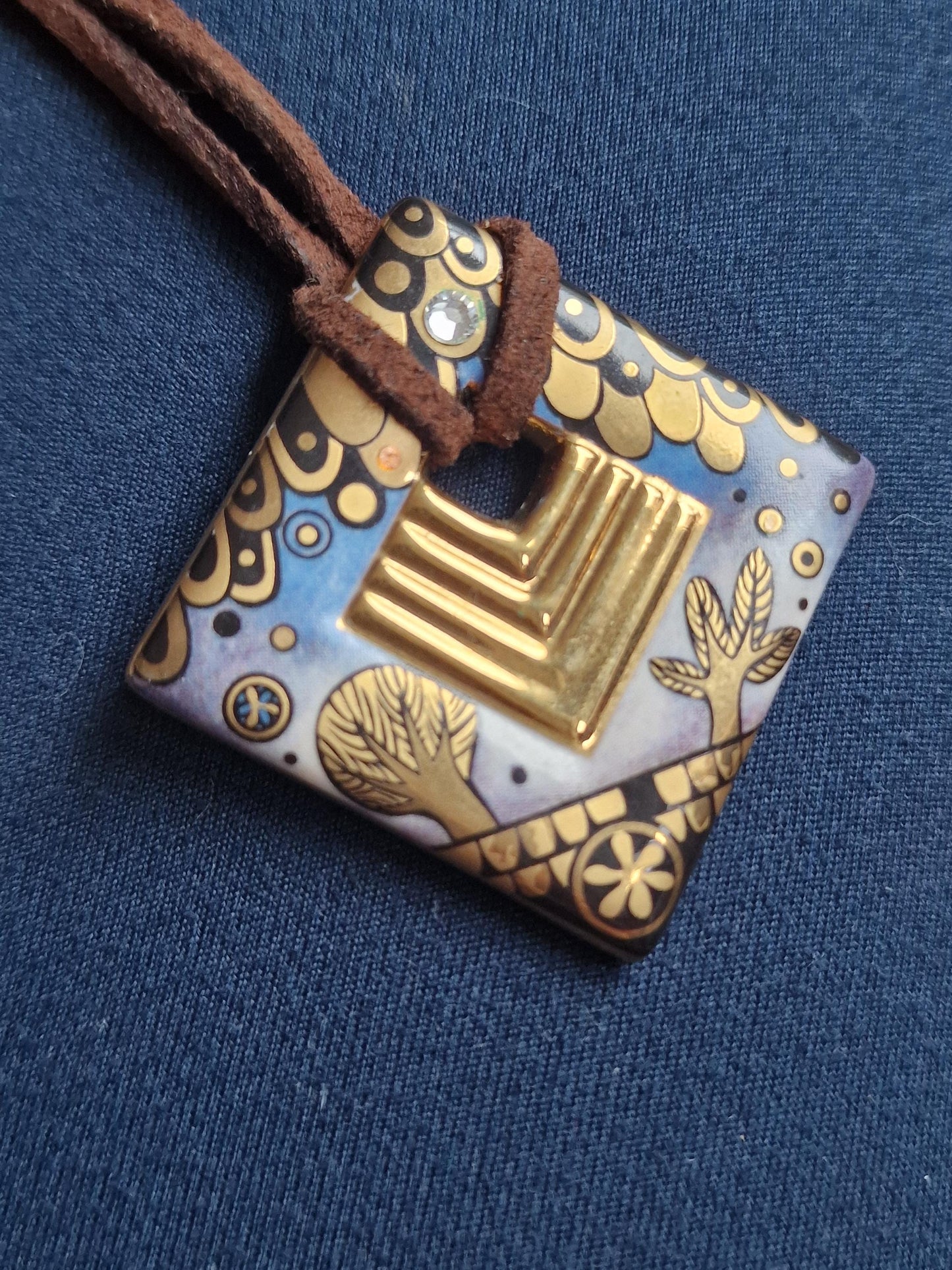 GOEBEL X Gustav Klimt , artistic marked Porcelain with Rhinestone Pendant with Necklace