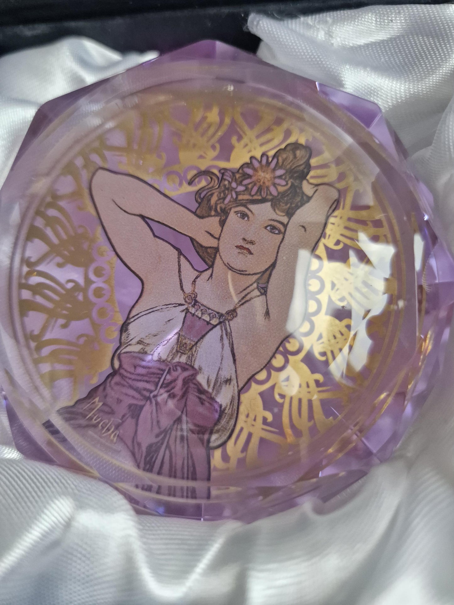 ALPHONSE MUCHA by Goebel, jugendstil Art, presse papier crystal kristal paperweight, boxed, paper