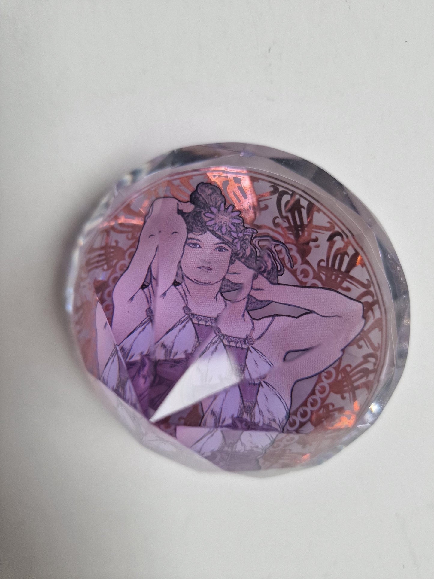 ALPHONSE MUCHA by Goebel, jugendstil Art, presse papier crystal kristal paperweight, boxed, paper