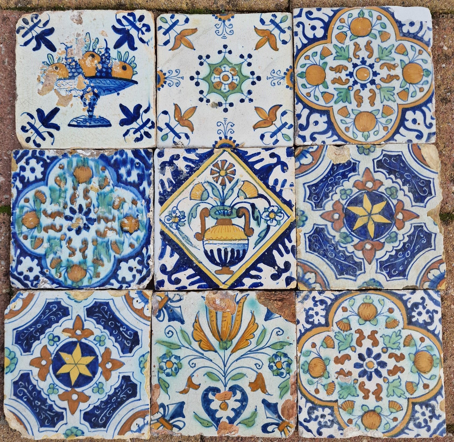 Antique Delft Tiles, 17th Century Dutch, Tilefield Set of 9