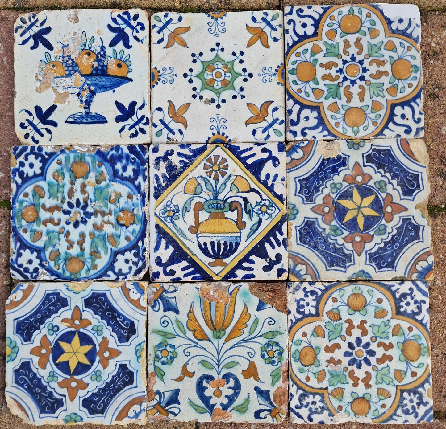 Antique Delft Tiles, 17th Century Dutch, Tilefield Set of 9