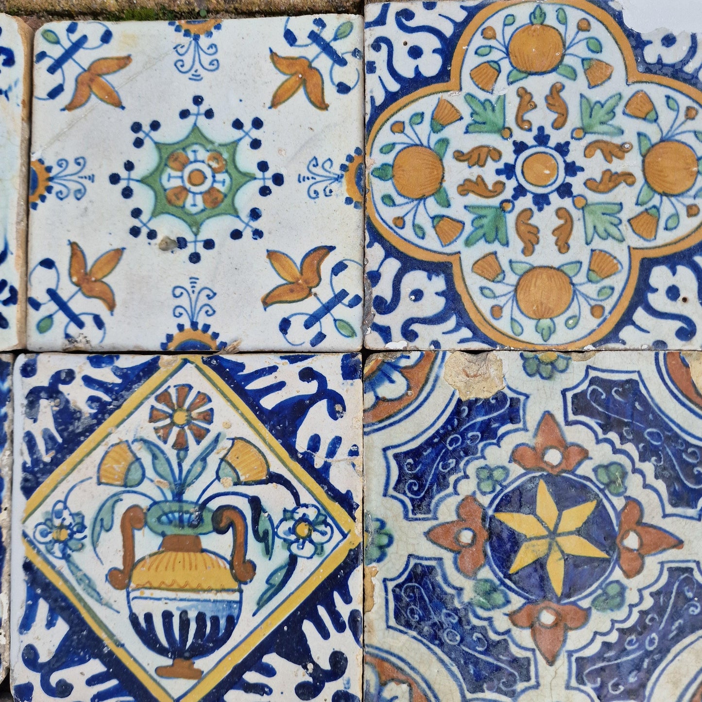 Antique Delft Tiles, 17th Century Dutch, Tilefield Set of 9