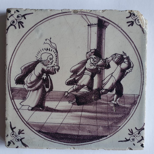 This rare antique Delft tile depicts the Biblical scene.  alround 1760
