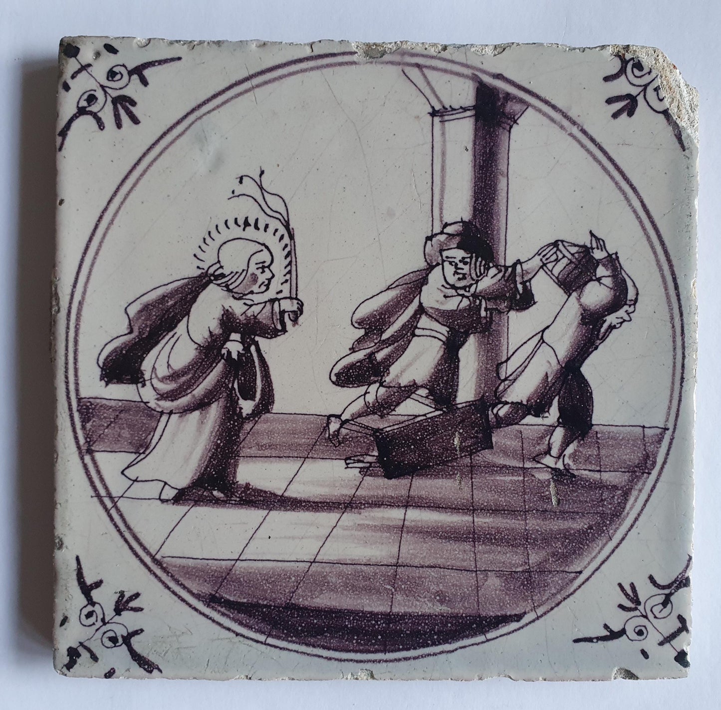 This rare antique Delft tile depicts the Biblical scene.  alround 1760