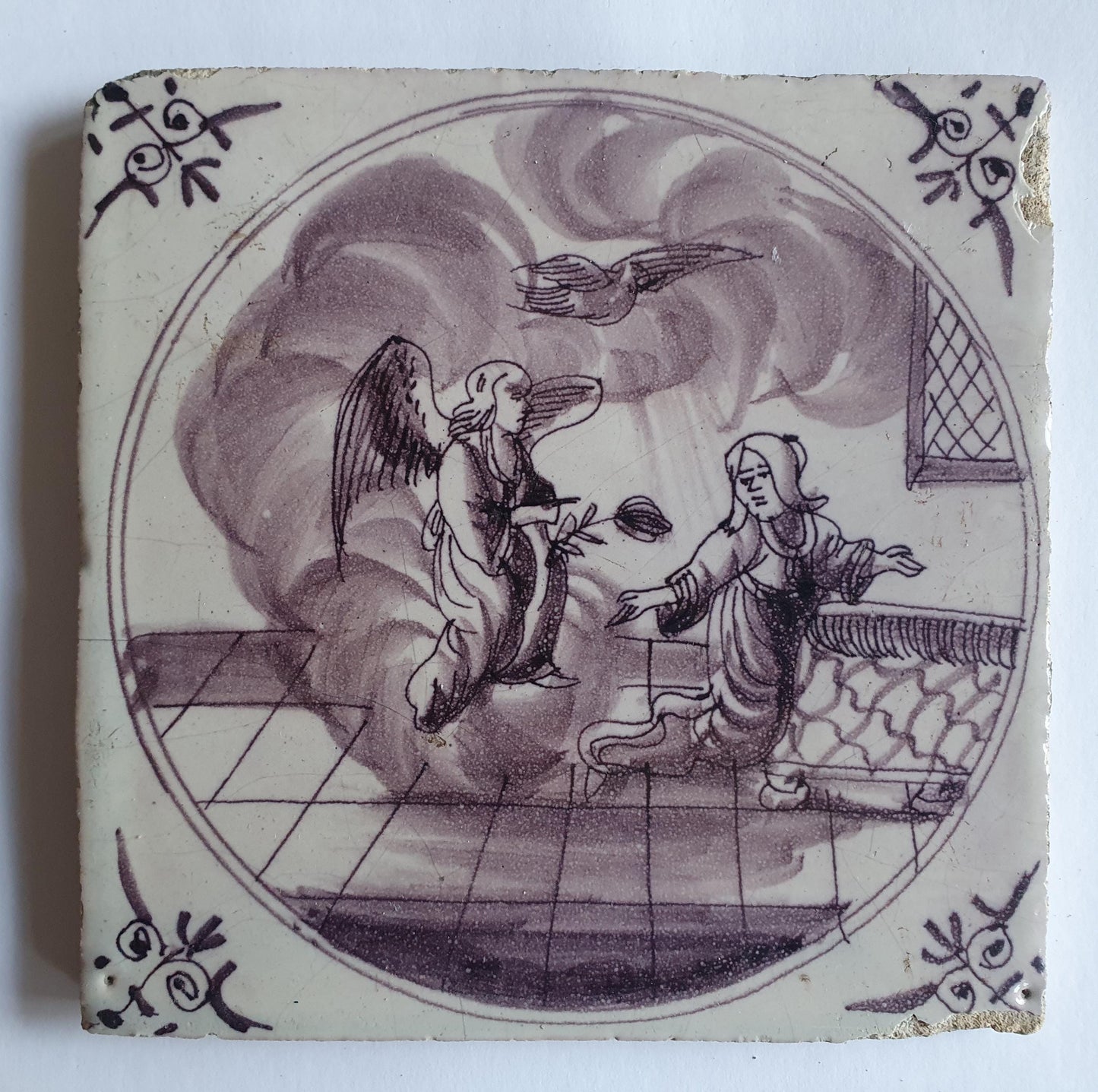 This rare antique Delft tile depicts the Biblical scene.  alround 1760