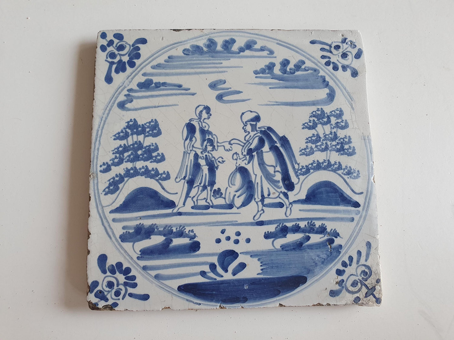 Antique Delft Tile, Biblical Scene, Dutch Blue, circa 1780