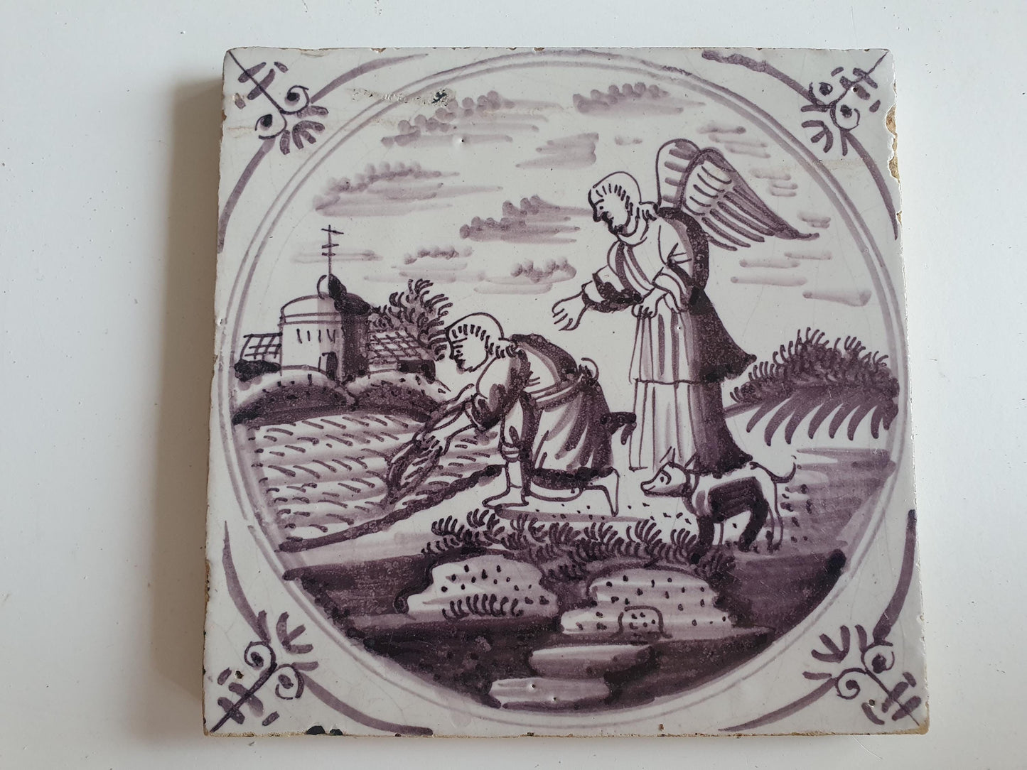 Antique Delft Tile: Biblical Scene, Rotterdam, 1760