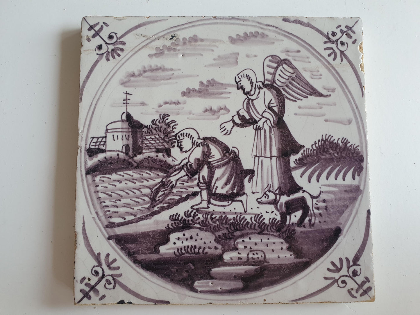 Antique Delft Tile: Biblical Scene, Rotterdam, 1760