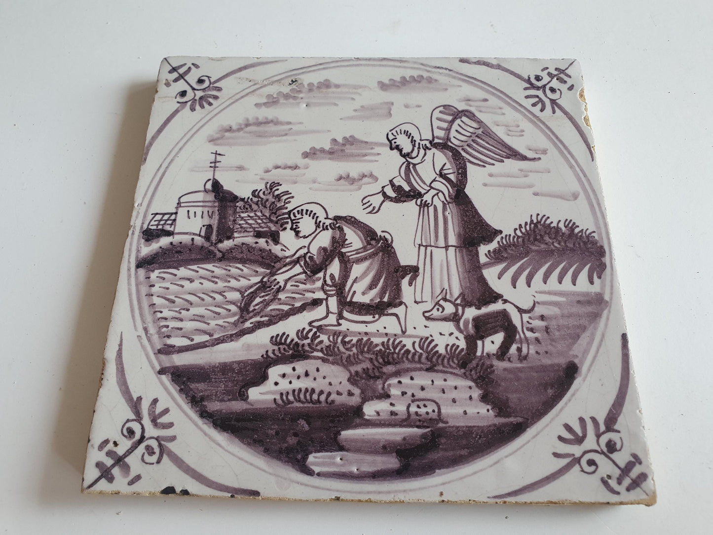 Antique Delft Tile: Biblical Scene, Rotterdam, 1760