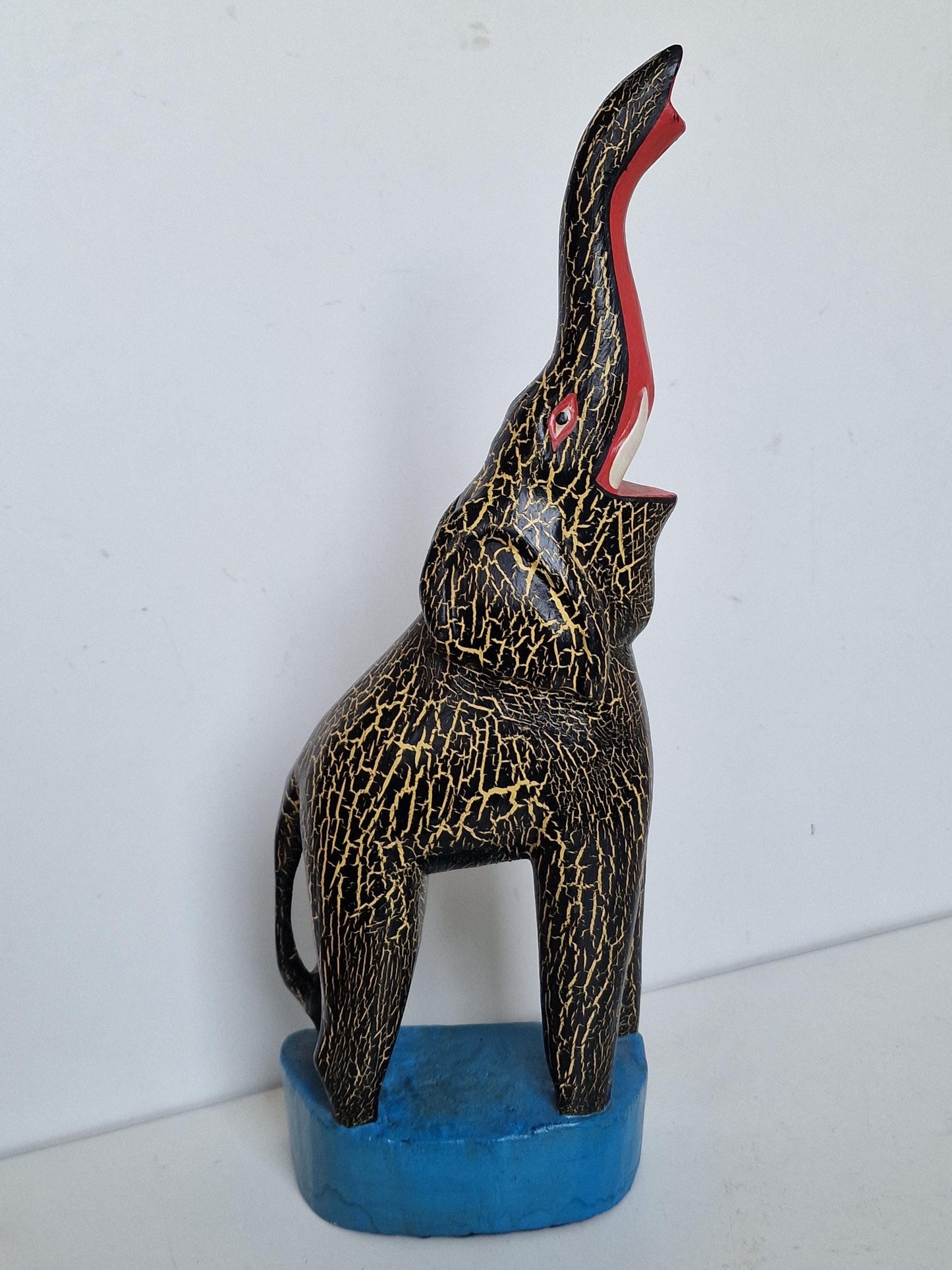 paper mache laughing elephant, funny vintage object figure, india