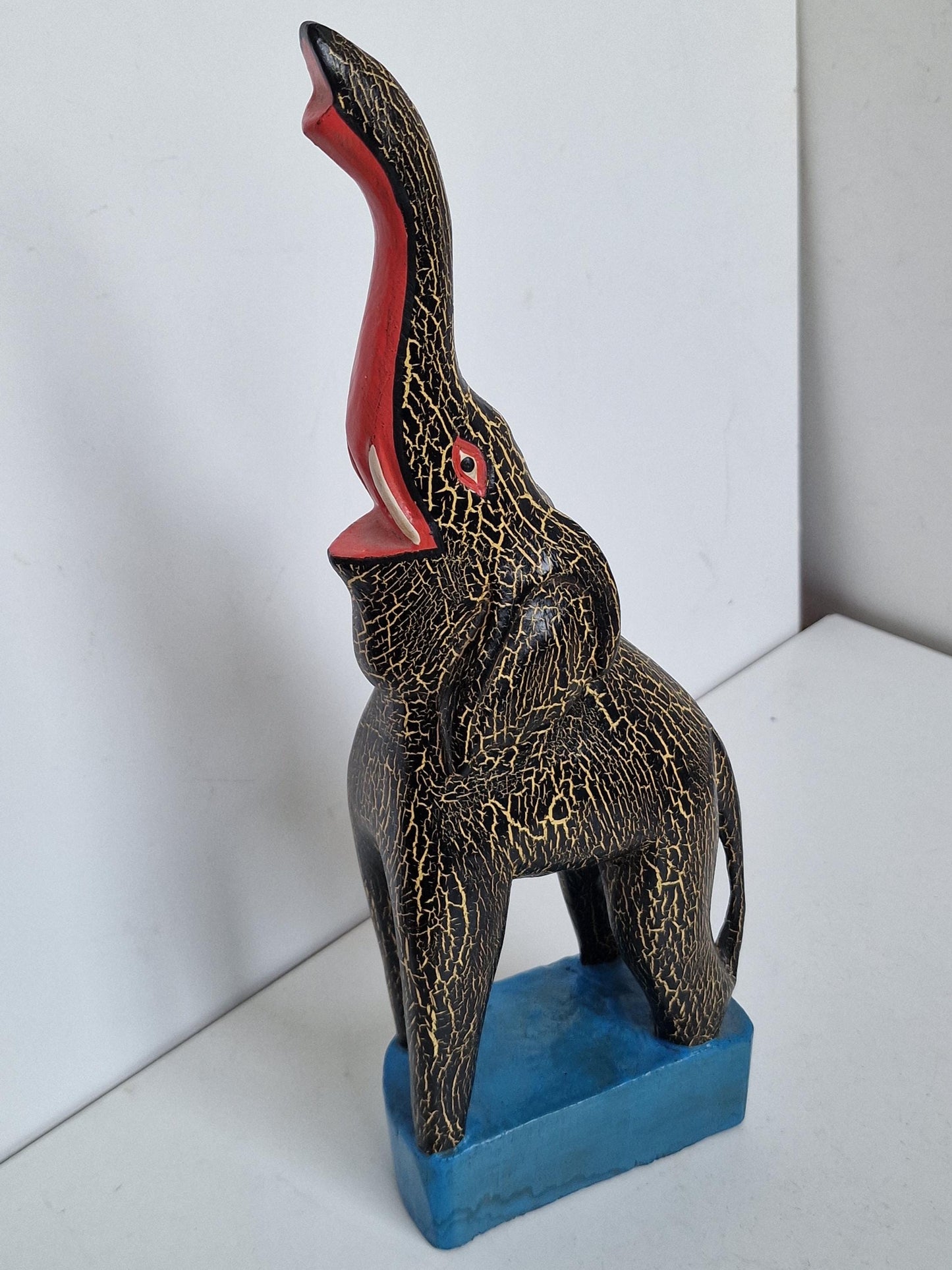 paper mache laughing elephant, funny vintage object figure, india