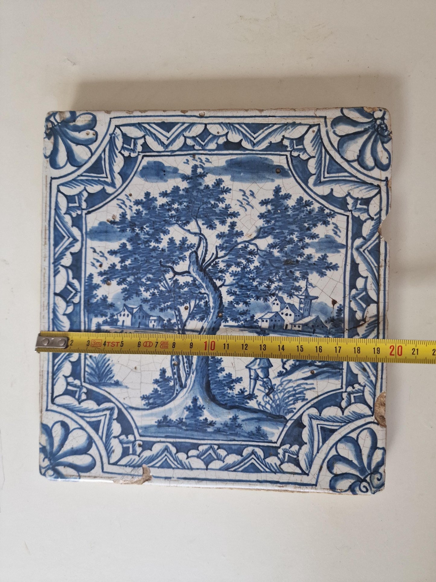 Antique Faience Tile Plaque, 18th Century German Stovetile, Park Scene