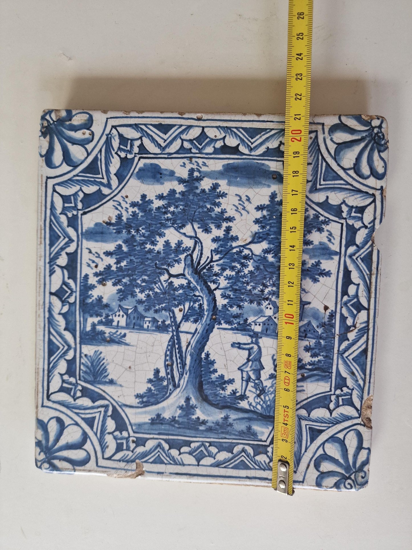 Antique Faience Tile Plaque, 18th Century German Stovetile, Park Scene