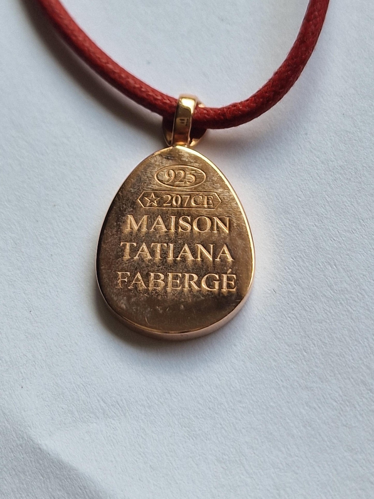Tatiana Fabergé Enameled Egg Pendant, Sterling Silver Gilt, Zircon, Tsars Collection faberge