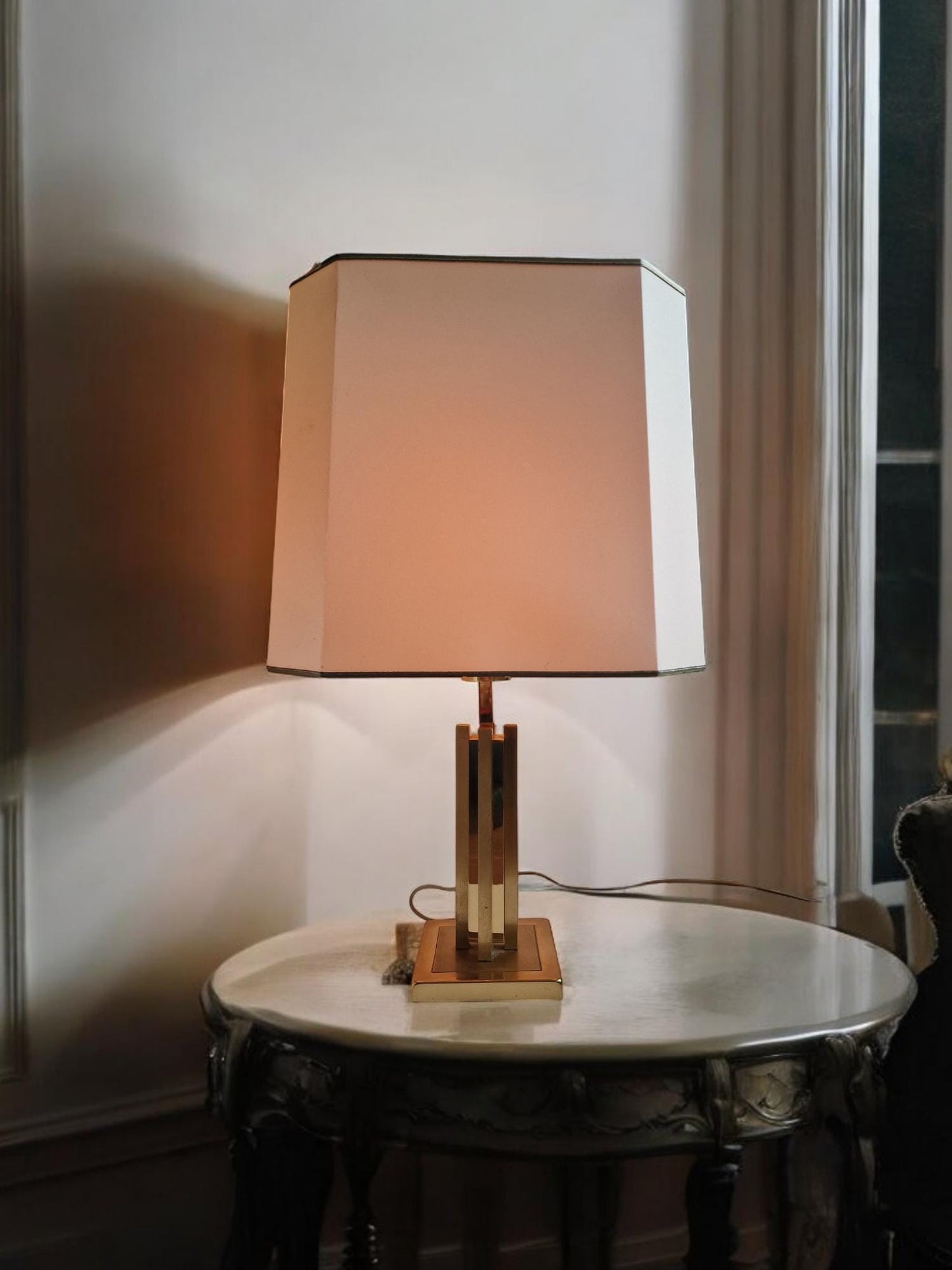 80s Brass Skyscraper Table Lamp, Hollywood Regency Style
